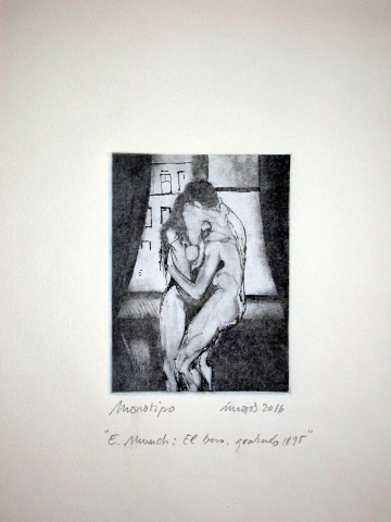 Monotipo17: El beso de E. Munch - 2016 - Plancha 16x12cm - Papel 250gr. Canson Guarro.